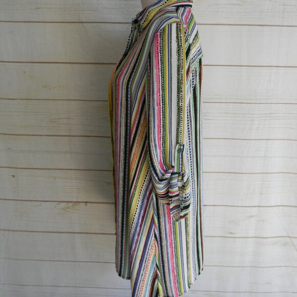 Melissa Paige Striped Mini Shirt Dress Multicolor Size S COLLAR BUTTON DOWN - Picture 2 of 5